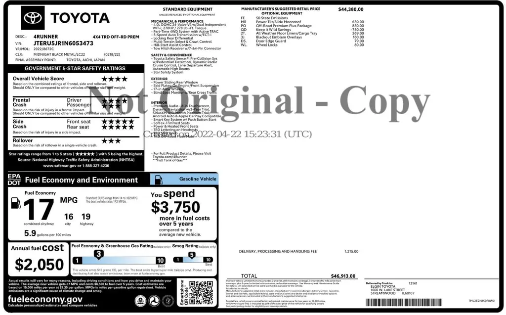 Florida Fine Cars - Used TOYOTA 4RUNNER 2022 ORLANDO TRD OFF ROAD PREMIUM