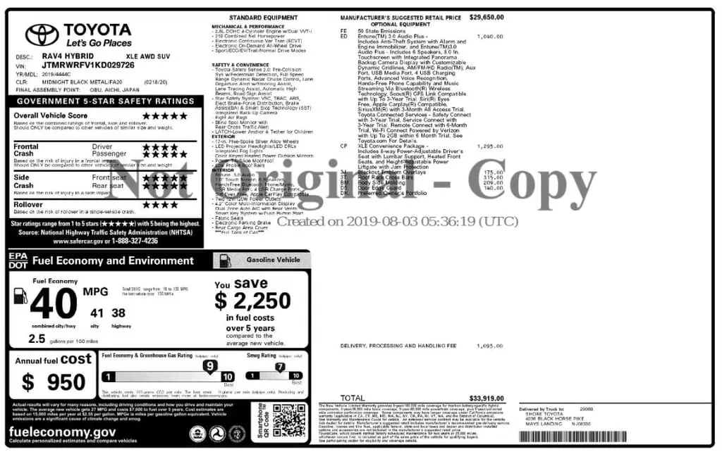 Florida Fine Cars - Used TOYOTA RAV4 2019 MARGATE HYBRID XLE