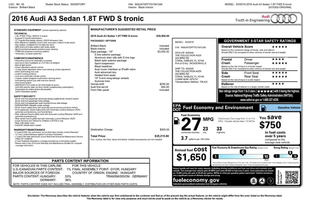 Florida Fine Cars - Used AUDI A3 2016 MARGATE 1.8T PREMIUM