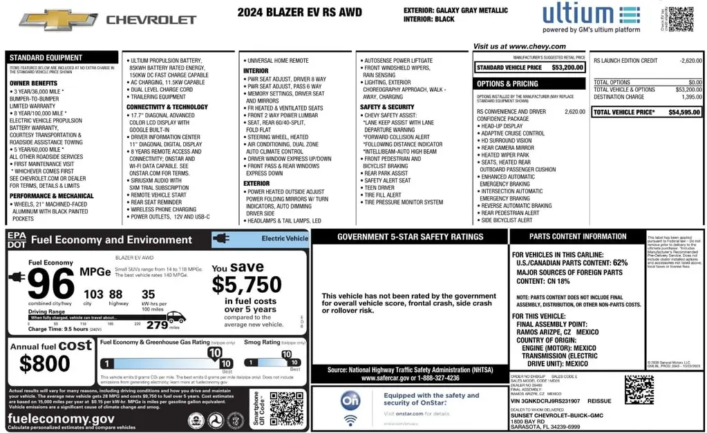 Florida Fine Cars - Used CHEVROLET BLAZER EV 2024 ORLANDO EAWD RS 1RS