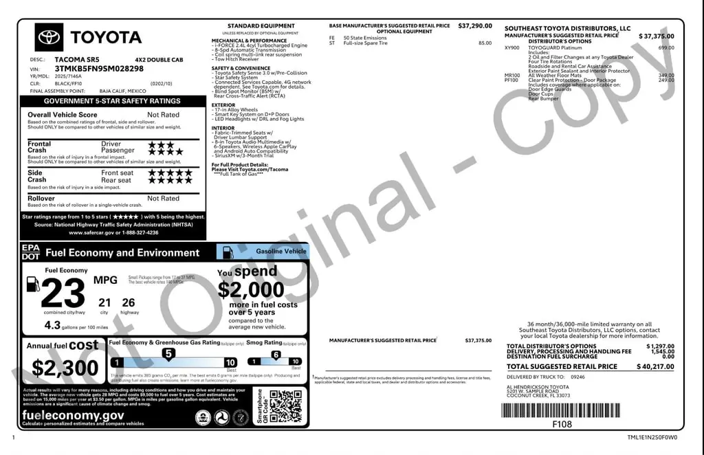Florida Fine Cars - Used TOYOTA TACOMA 2WD 2025 WEST PALM SR5
