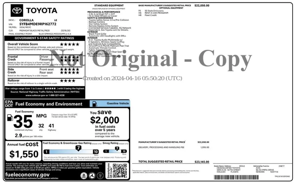 Florida Fine Cars - Used TOYOTA COROLLA 2024 MIAMI LE