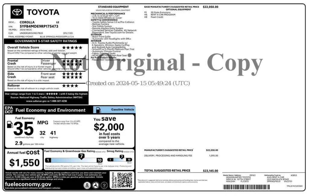 Florida Fine Cars - Used TOYOTA COROLLA 2024 MIAMI LE