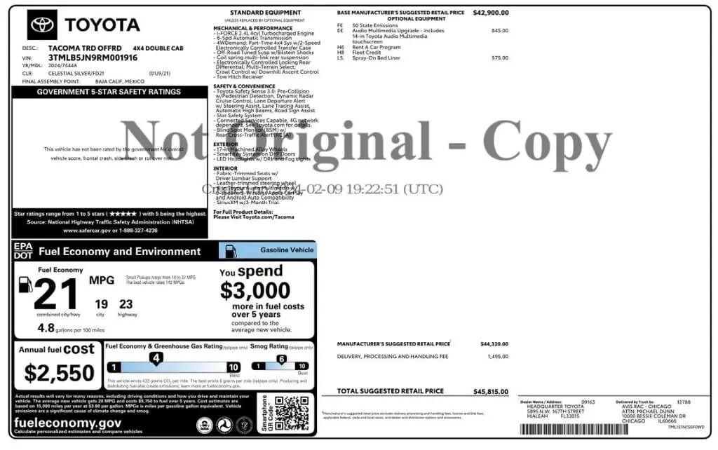 Florida Fine Cars - Used TOYOTA TACOMA 4WD 2024 MARGATE TRD OFF ROAD