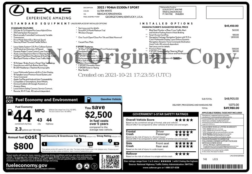 Florida Fine Cars - Used LEXUS ES 2022 MARGATE ES 300H F SPORT