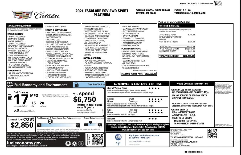 Florida Fine Cars - Used CADILLAC ESCALADE ESV 2021 WEST PALM SPORT PLATINUM