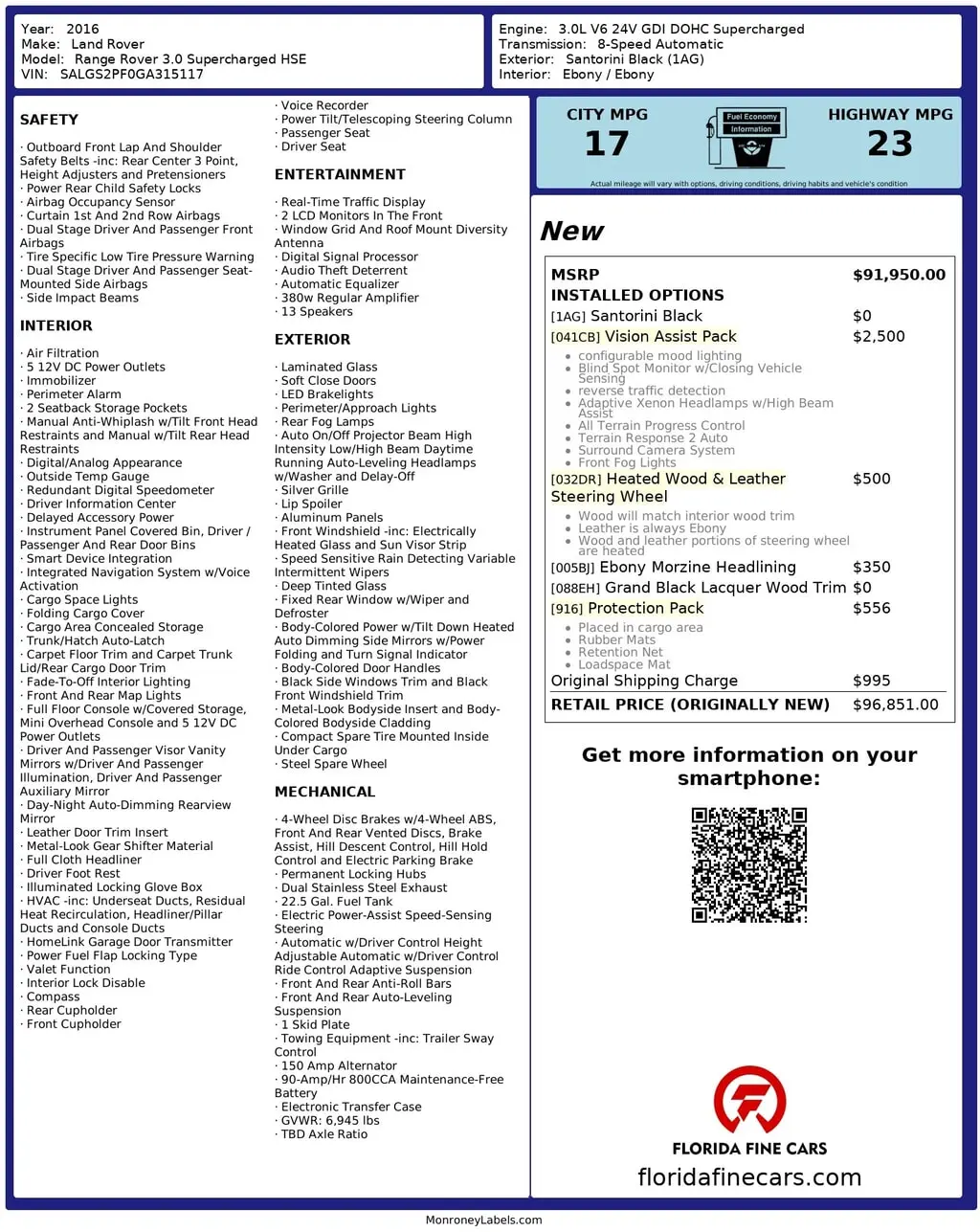 Florida Fine Cars - Used LAND ROVER RANGE ROVER 2016 MARGATE HSE