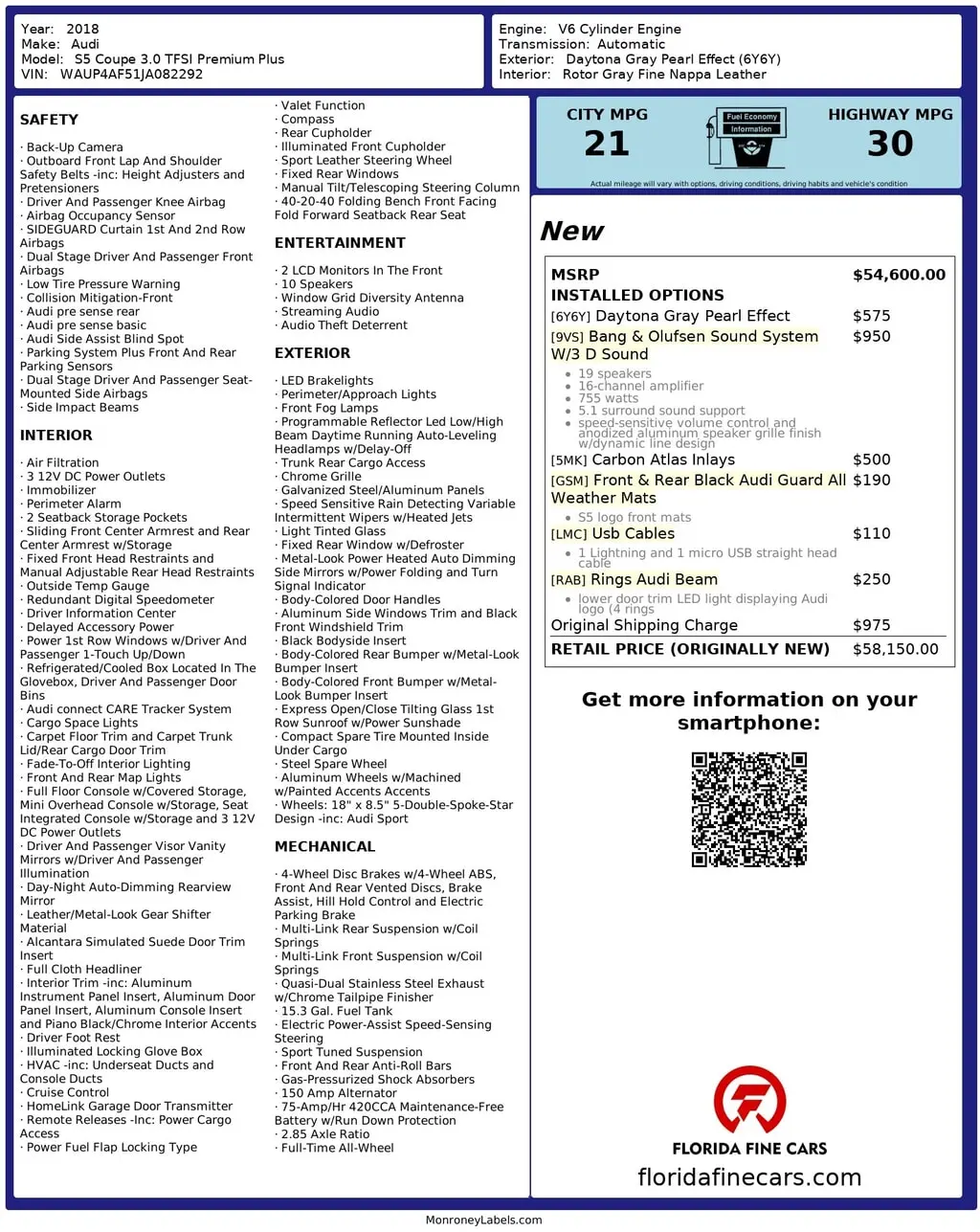 Florida Fine Cars - Used AUDI S5 2018 MARGATE PREMIUM PLUS