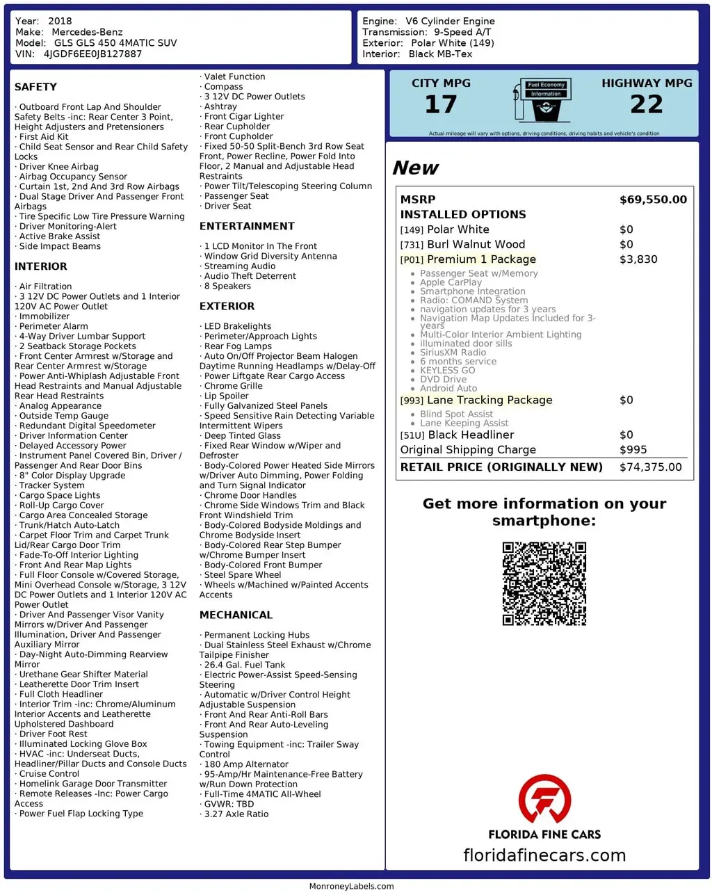 Florida Fine Cars - Used MERCEDES-BENZ GLS 2018 ORLANDO GLS 450 4MATIC