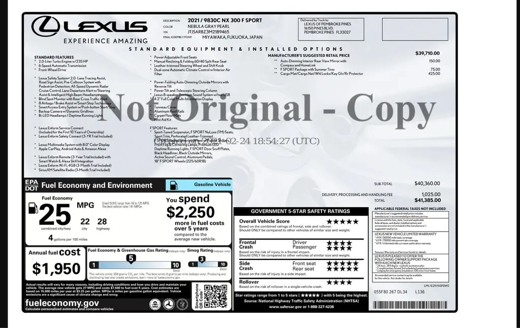 Florida Fine Cars - Used LEXUS NX 2021 WEST PALM NX 300 F SPORT
