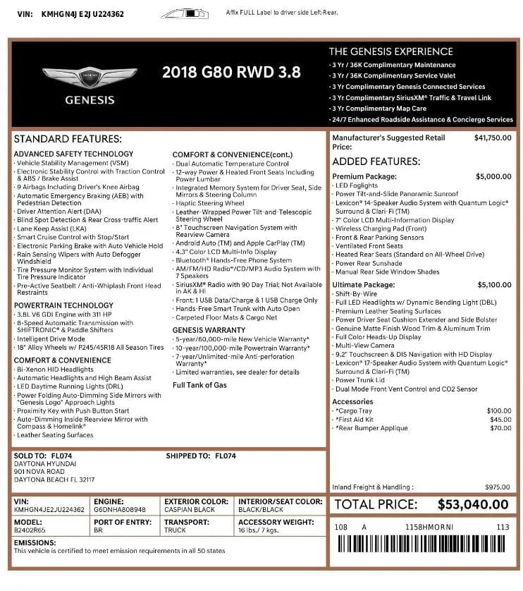 Florida Fine Cars - Used GENESIS G80 2018 MIAMI 3.8L