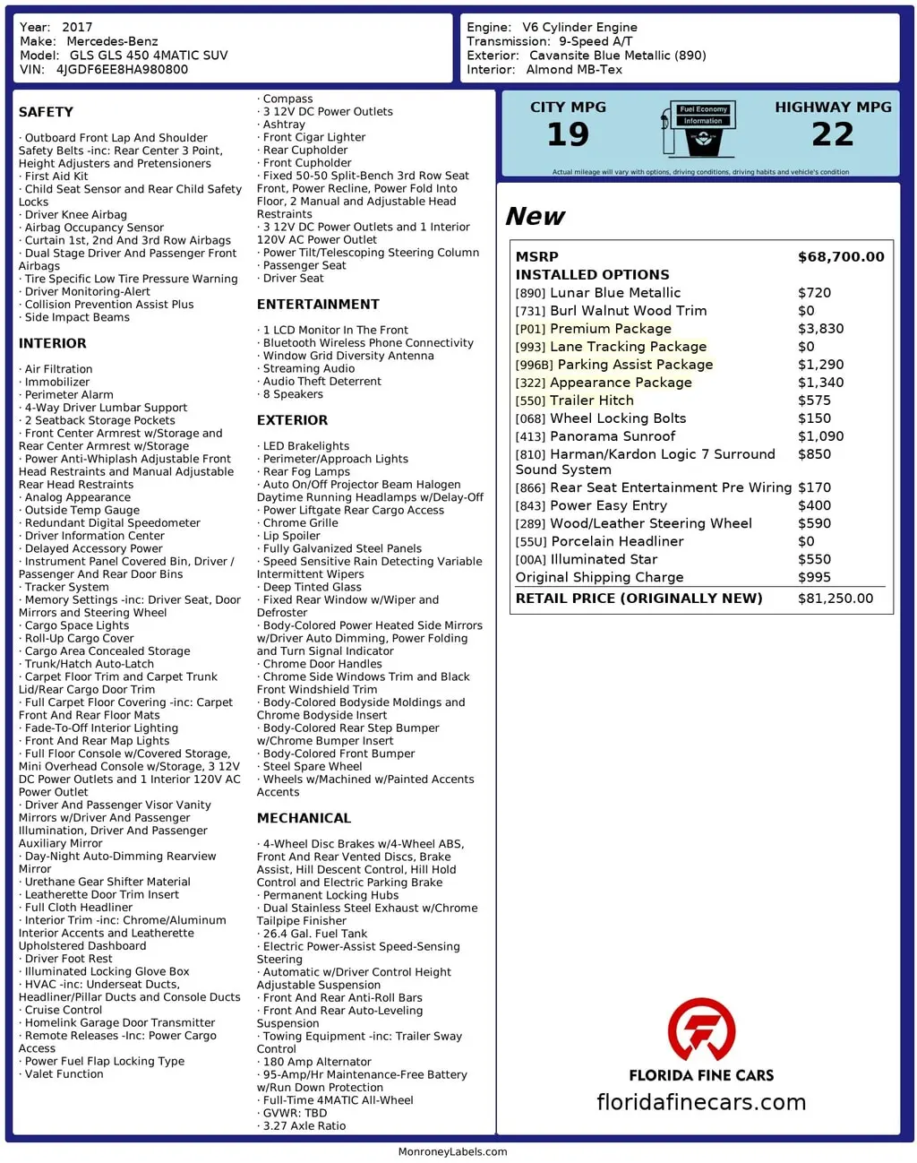 Florida Fine Cars - Used MERCEDES-BENZ GLS 2017 WEST PALM GLS 450