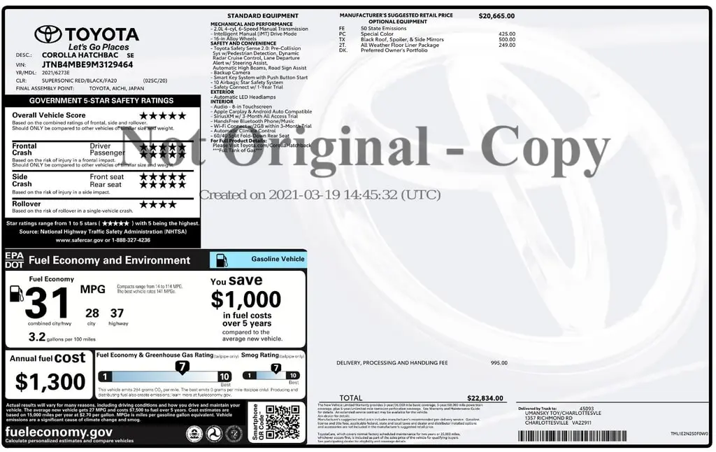 Florida Fine Cars - Used TOYOTA COROLLA HATCHBACK 2021 ORLANDO SE