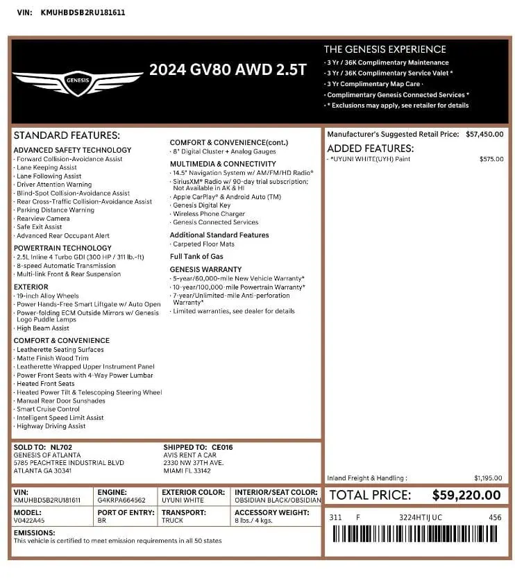 Florida Fine Cars - Used GENESIS GV80 2024 MIAMI 