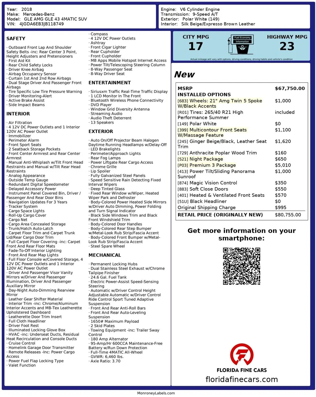 Florida Fine Cars - Used MERCEDES-BENZ GLE 2018 ORLANDO AMG GLE 43