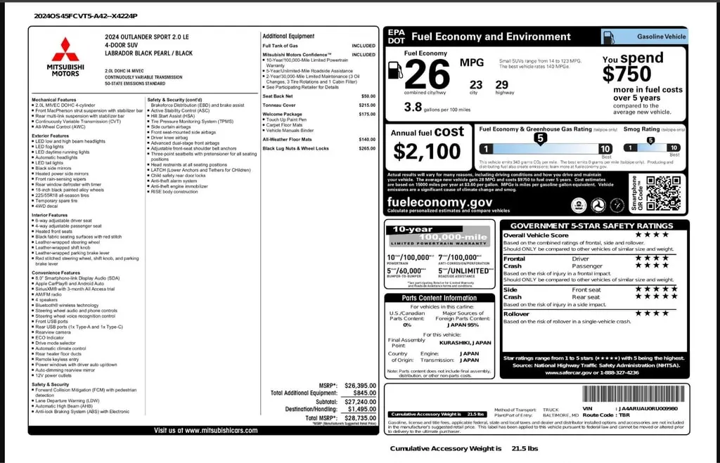 Florida Fine Cars - Used MITSUBISHI OUTLANDER SPORT 2024 WEST PALM LE