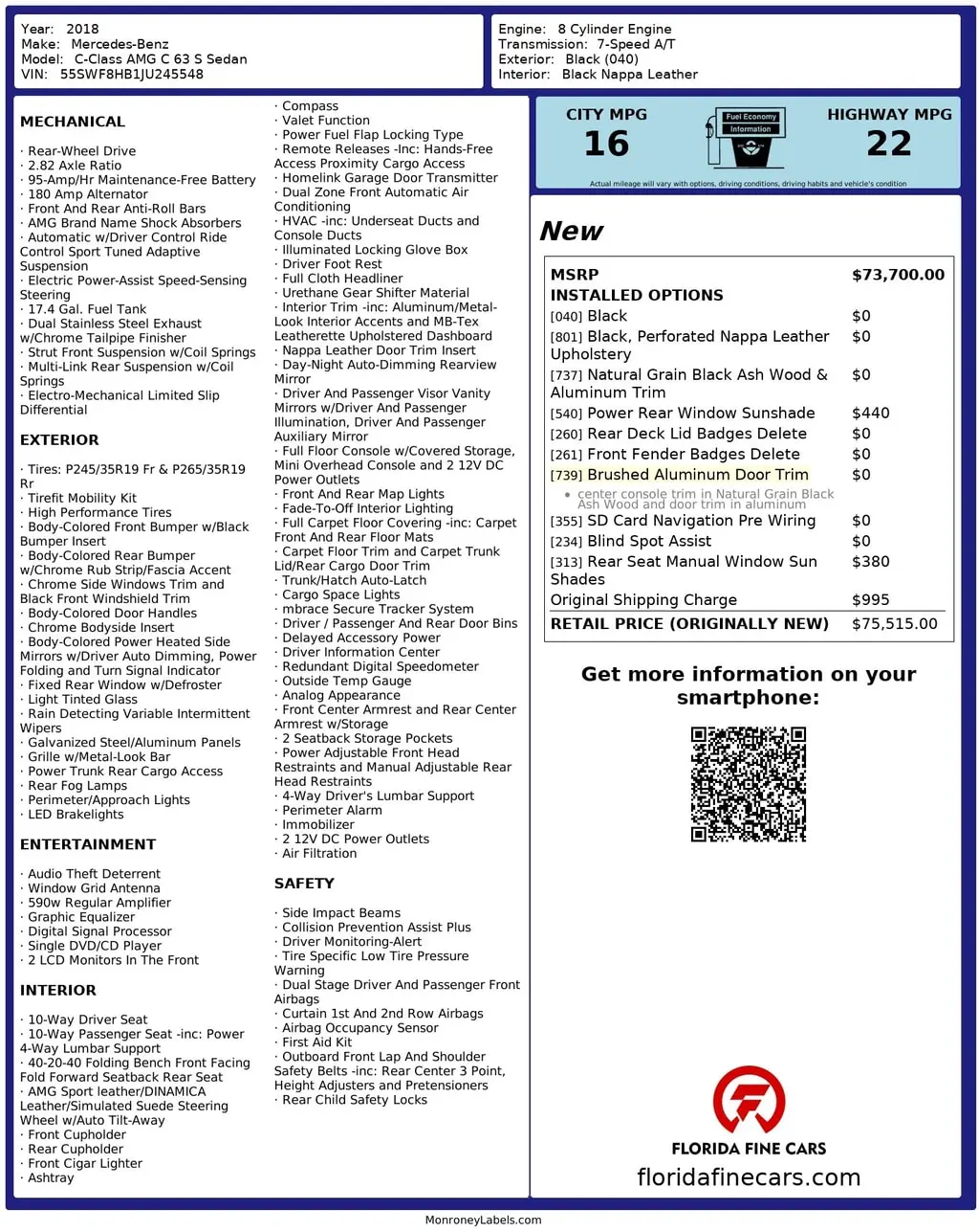 Florida Fine Cars - Used MERCEDES-BENZ C-CLASS 2018 WEST PALM AMG C 63 S