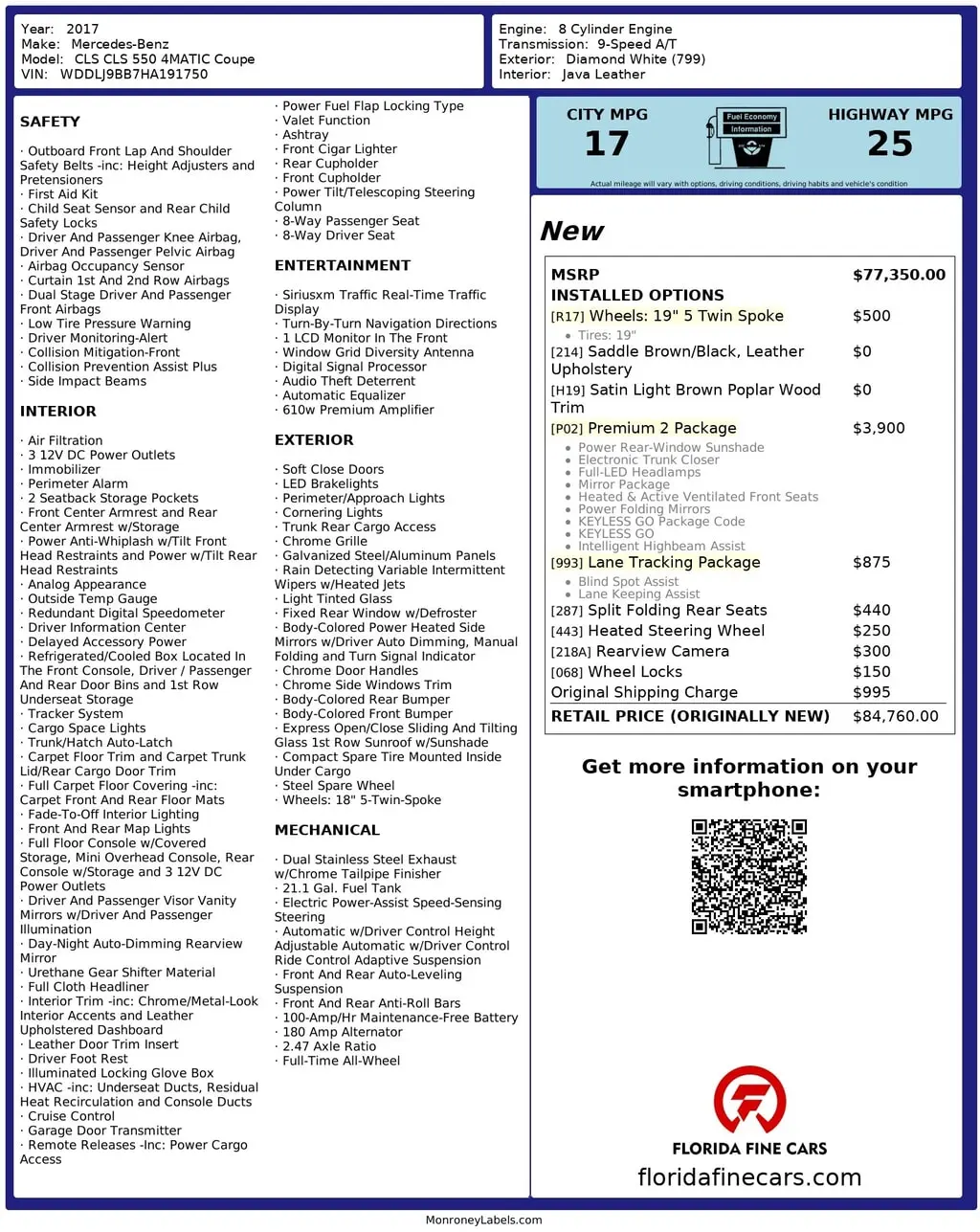 Florida Fine Cars - Used MERCEDES-BENZ CLS 2017 WEST PALM CLS 550