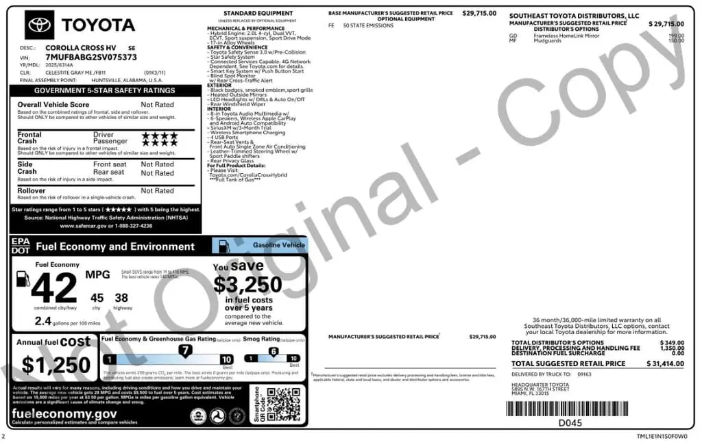 Florida Fine Cars - Used TOYOTA COROLLA CROSS 2025 MARGATE HYBRID S