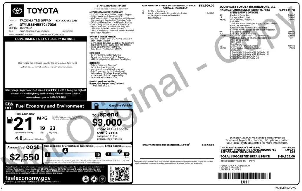 Florida Fine Cars - Used TOYOTA TACOMA 4WD 2024 WEST PALM TRD OFF ROAD