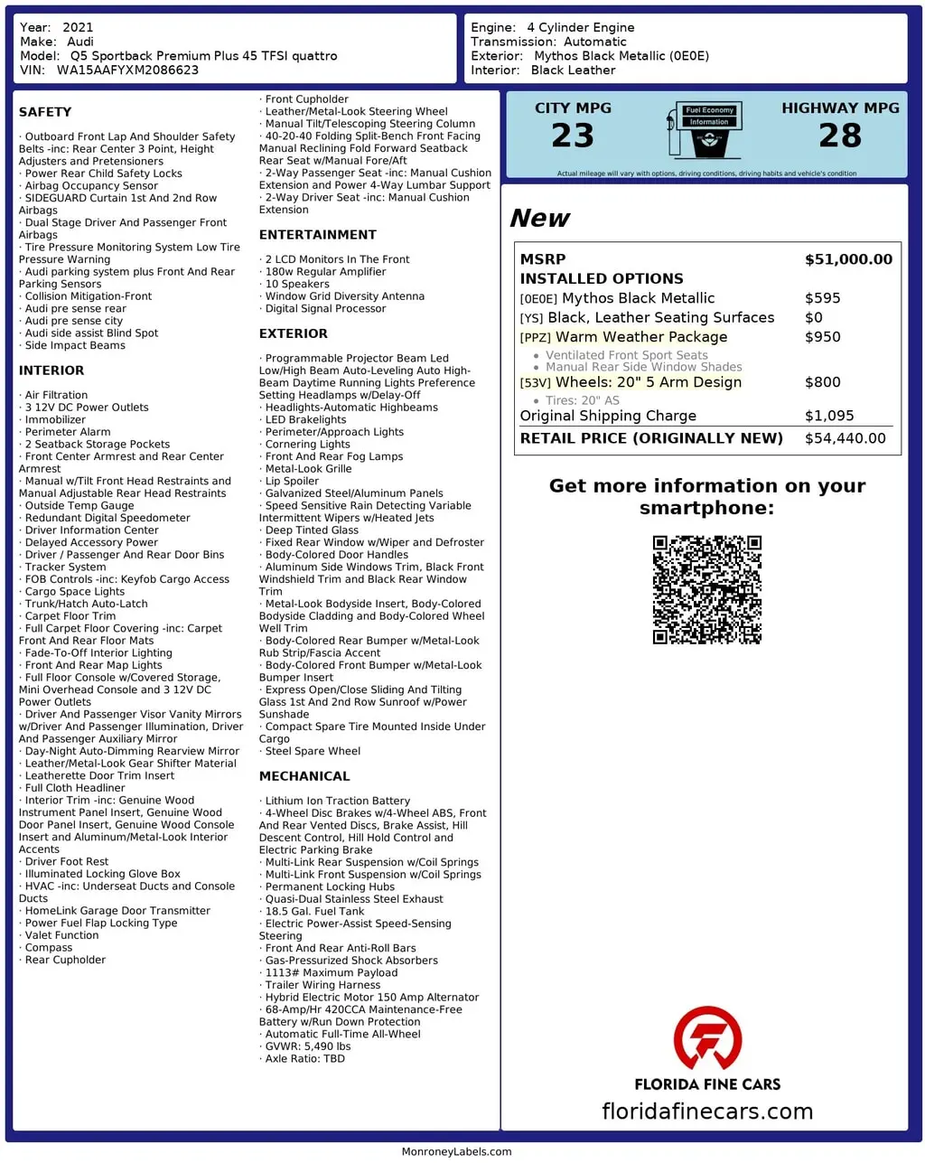 Florida Fine Cars - Used AUDI Q5 SPORTBACK 2021 MIAMI PREMIUM PLUS