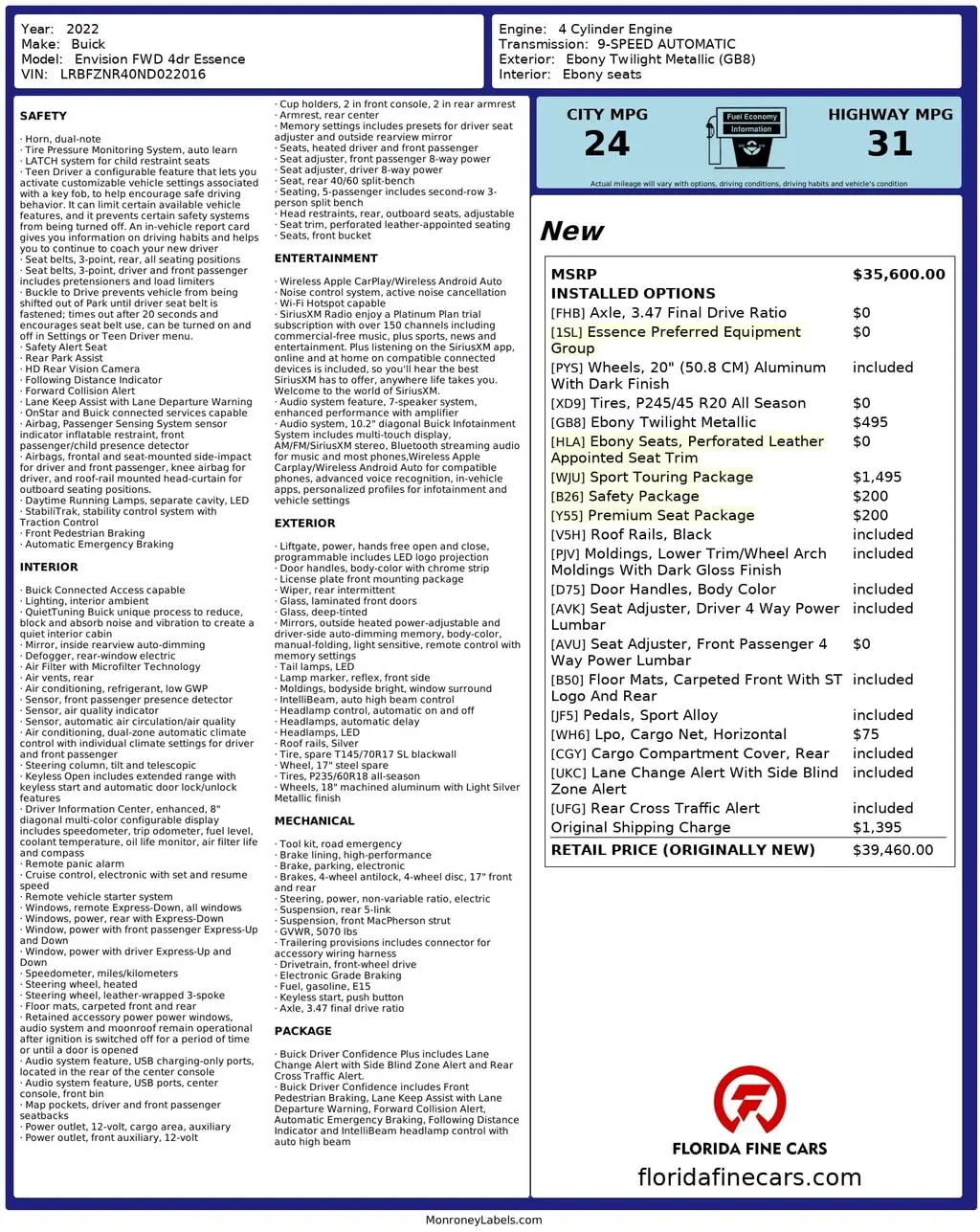 Florida Fine Cars - Used BUICK ENVISION 2022 MIAMI ESSENCE