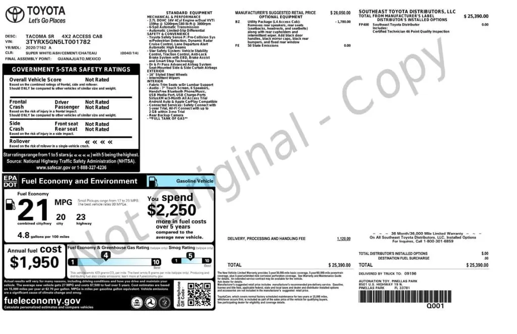 Florida Fine Cars - Used TOYOTA TACOMA 2WD 2020 MARGATE SR