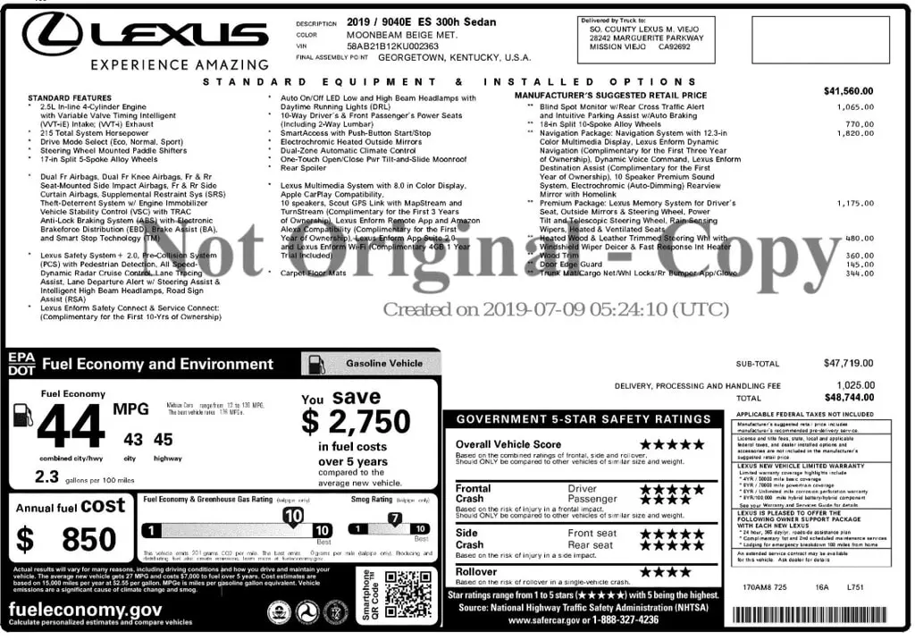 Florida Fine Cars - Used LEXUS ES 2019 ORLANDO ES 300H