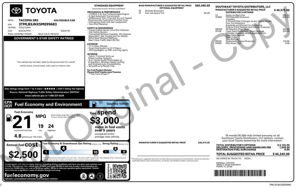 Florida Fine Cars - Used TOYOTA TACOMA 4WD 2025 MIAMI SR