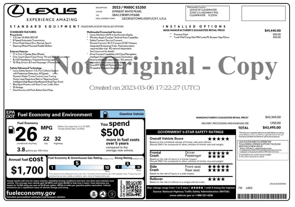 Florida Fine Cars - Used LEXUS ES 2023 MARGATE ES 350