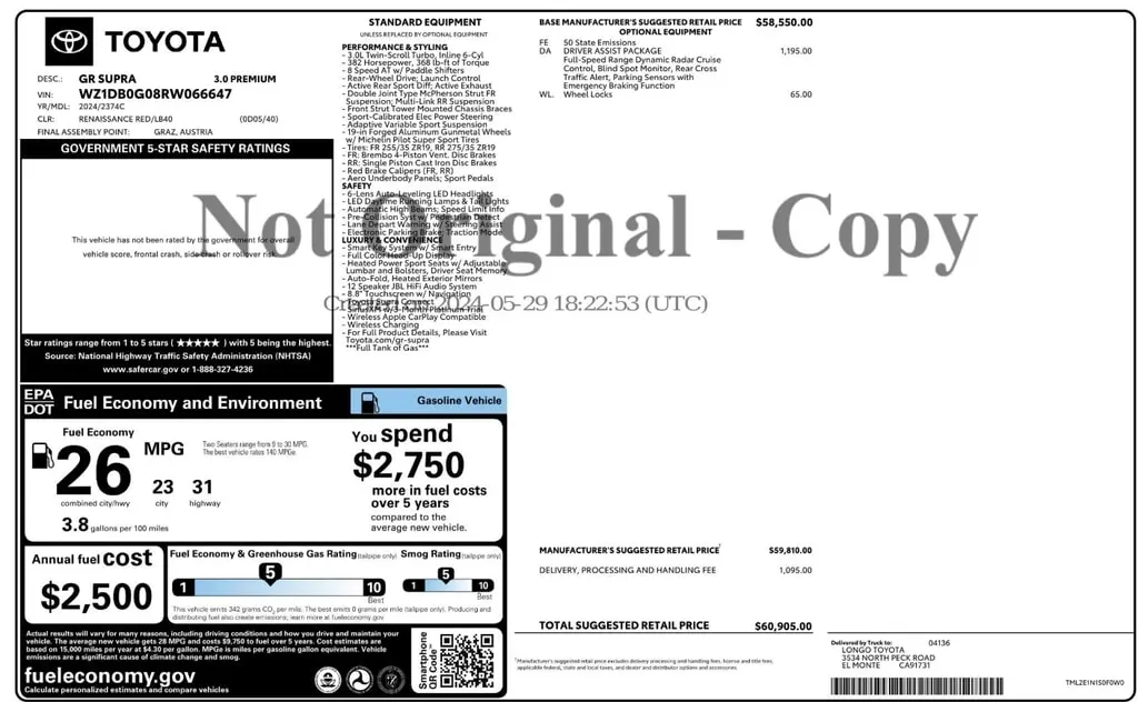 Florida Fine Cars - Used TOYOTA GR SUPRA 2024 ORLANDO 3.0 PREMIUM