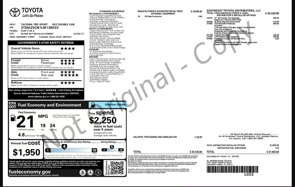 Florida Fine Cars - Used TOYOTA TACOMA 2WD 2020 WEST PALM TRD SPORT