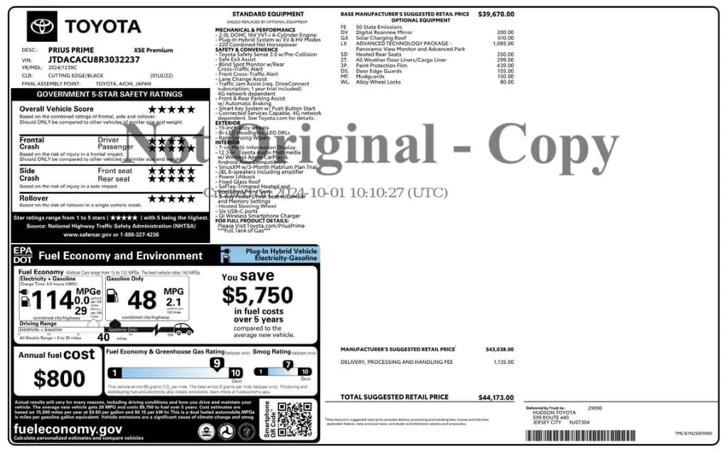 Florida Fine Cars - Used TOYOTA PRIUS PRIME 2024 MIAMI XSE PREMIUM