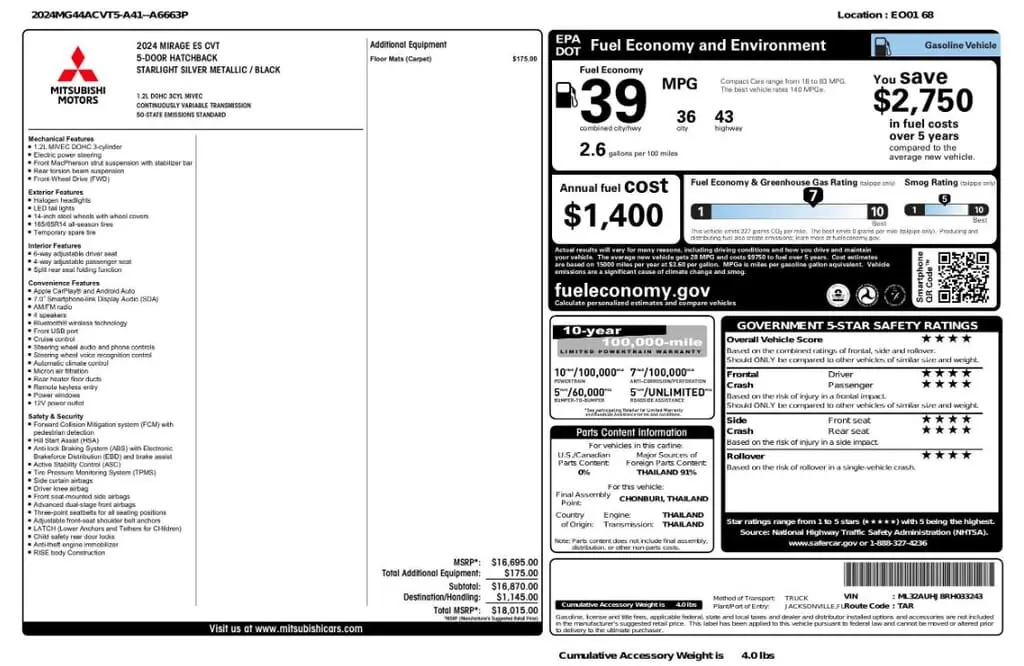 Florida Fine Cars - Used MITSUBISHI MIRAGE 2024 MIAMI ES