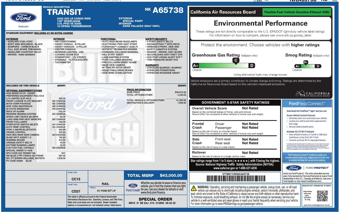 Florida Fine Cars - Used vehicle - CARGO VAN FORD TRANSIT 2022