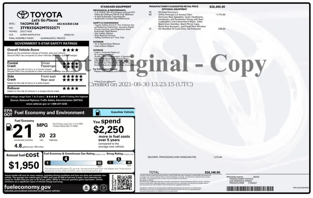 Florida Fine Cars - Used TOYOTA TACOMA 2WD 2021 MARGATE SR