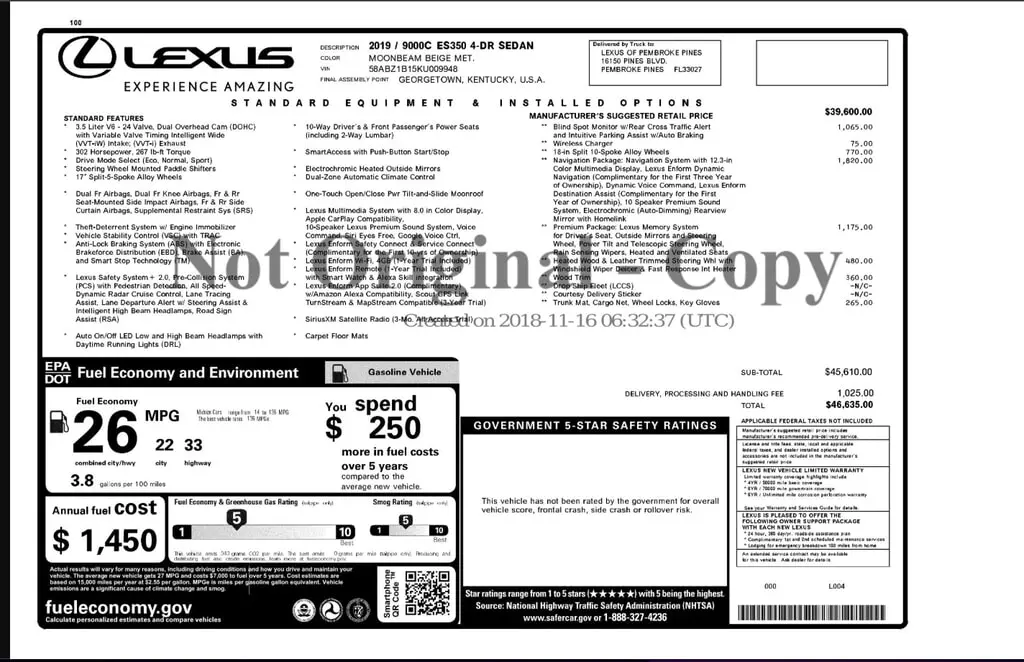 Florida Fine Cars - Used LEXUS ES 2019 WEST PALM ES 350