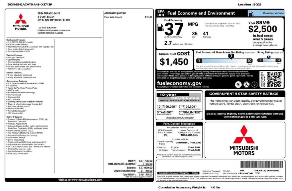 Florida Fine Cars - Used MITSUBISHI MIRAGE G4 2024 MARGATE ES