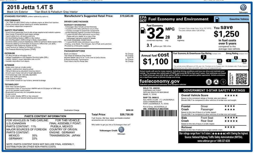 Florida Fine Cars - Used VOLKSWAGEN JETTA 2018 ORLANDO 1.4T S