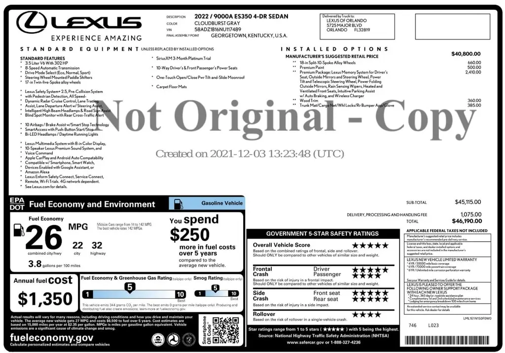 Florida Fine Cars - Used LEXUS ES 2022 ORLANDO ES 350
