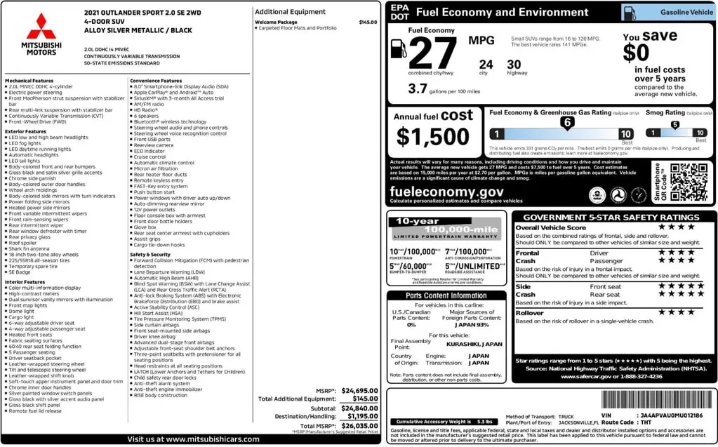 Florida Fine Cars - Used MITSUBISHI OUTLANDER SPORT 2021 ORLANDO SE