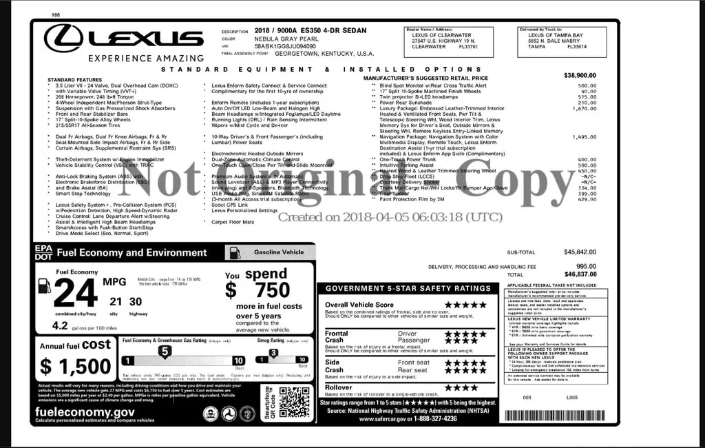 Florida Fine Cars - Used LEXUS ES 2018 WEST PALM ES 350