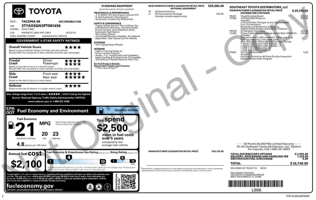Florida Fine Cars - Used TOYOTA TACOMA 2WD 2023 MARGATE SR