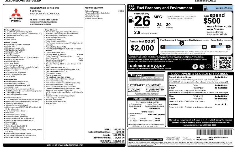 Florida Fine Cars - Used MITSUBISHI OUTLANDER 2025 WEST PALM SE