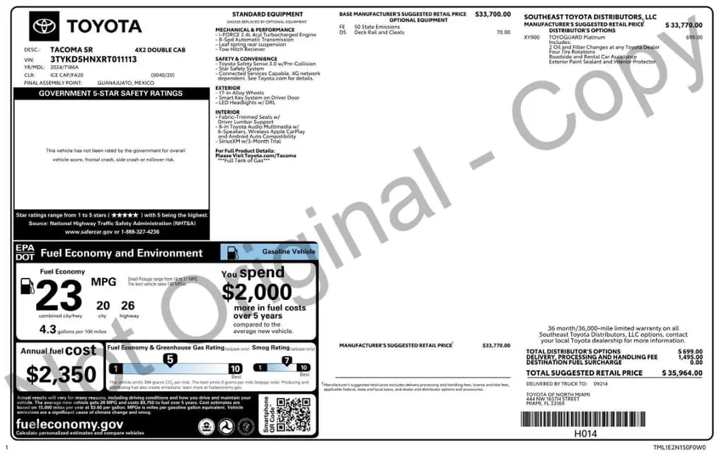 Florida Fine Cars - Used TOYOTA TACOMA 2WD 2024 MIAMI SR