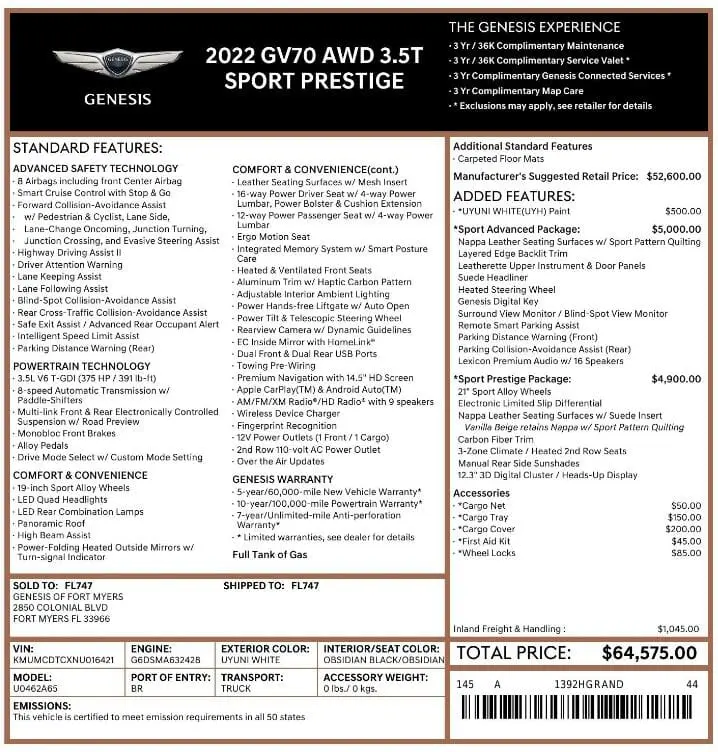 2022 GENESIS GV70 3.5T SPORT photo 3