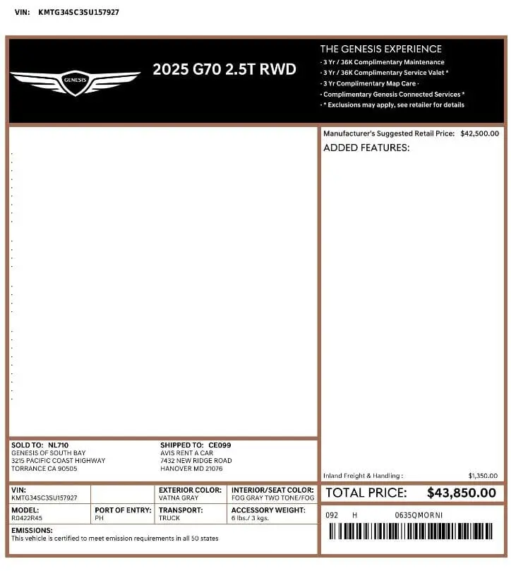 Florida Fine Cars - Used GENESIS G70 2025 MARGATE 2.5T