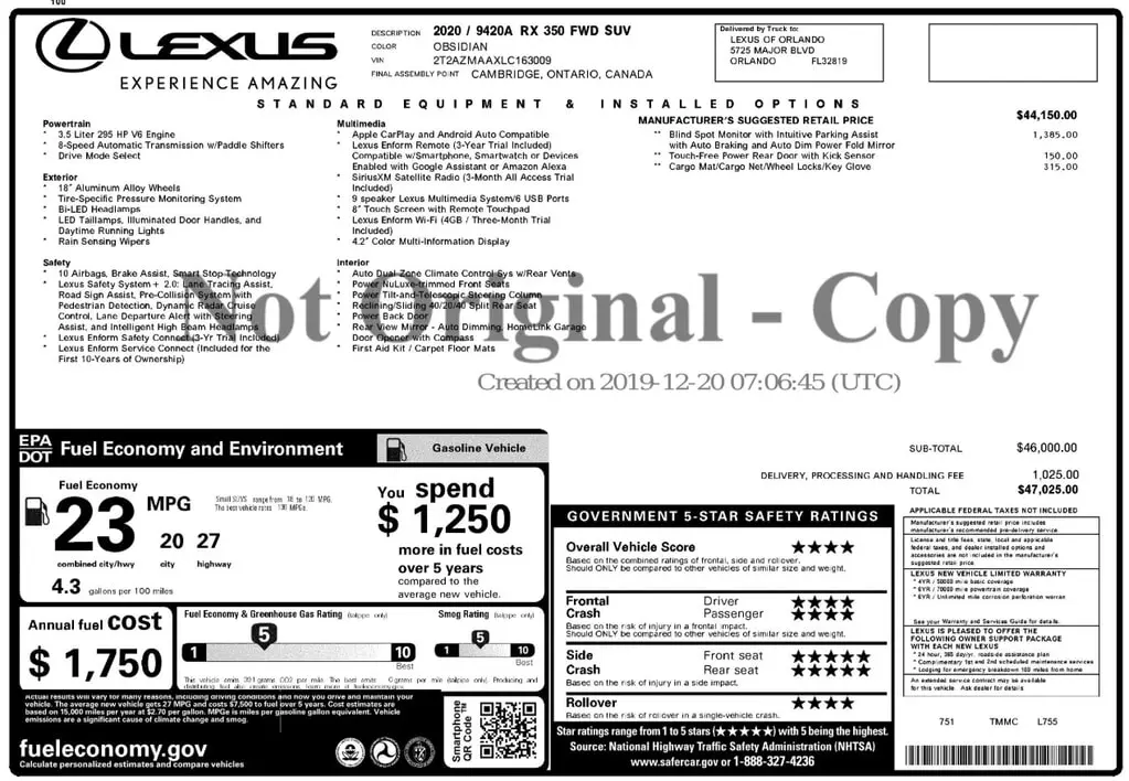 2020 LEXUS RX RX 350 photo 3