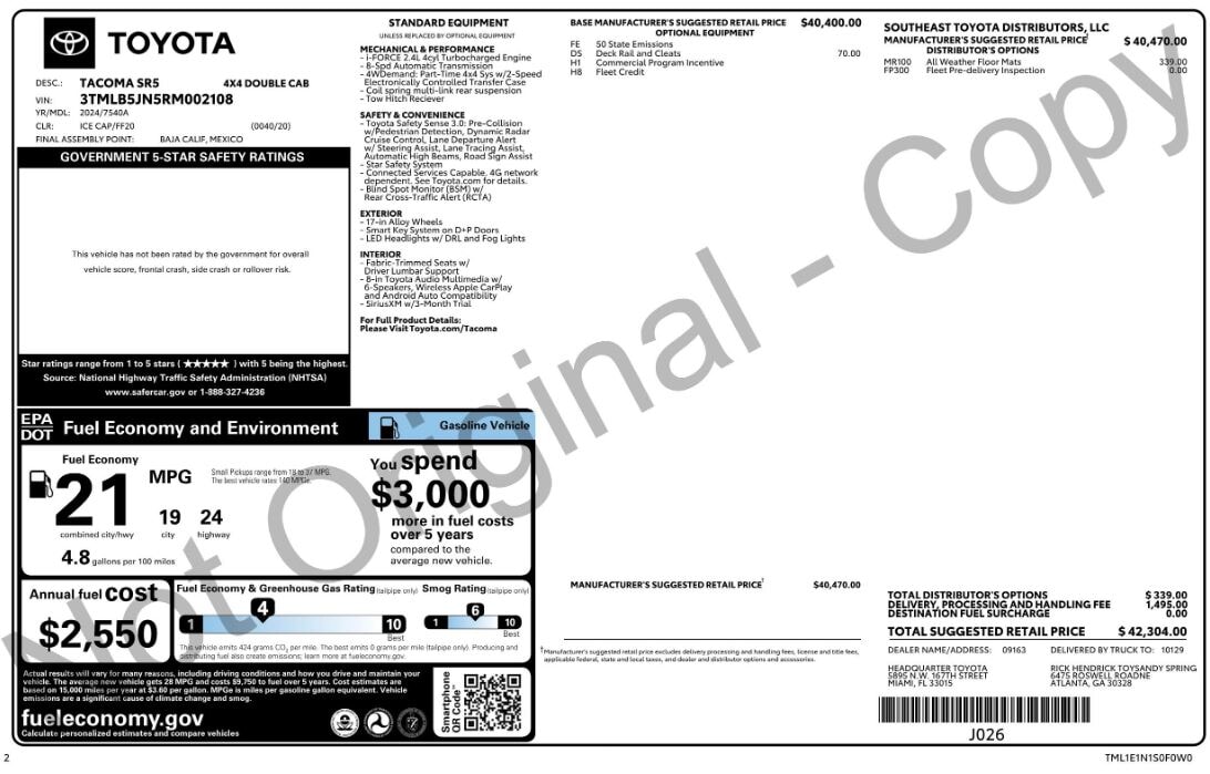 Florida Fine Cars - Used vehicle - TRUCK TOYOTA TACOMA 4WD 2024