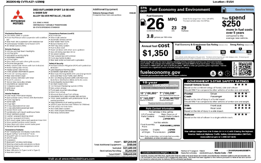 Florida Fine Cars - Used vehicle - SUV MITSUBISHI OUTLANDER SPORT 2022